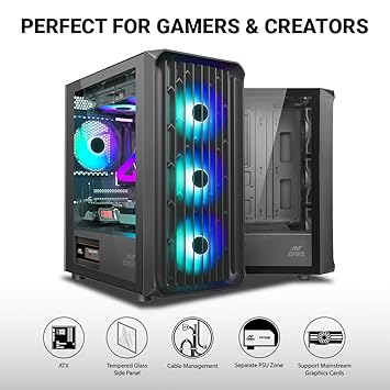 Cabinet ATX Ant Esports 205 Air ARGB GAMING CASE BLACK