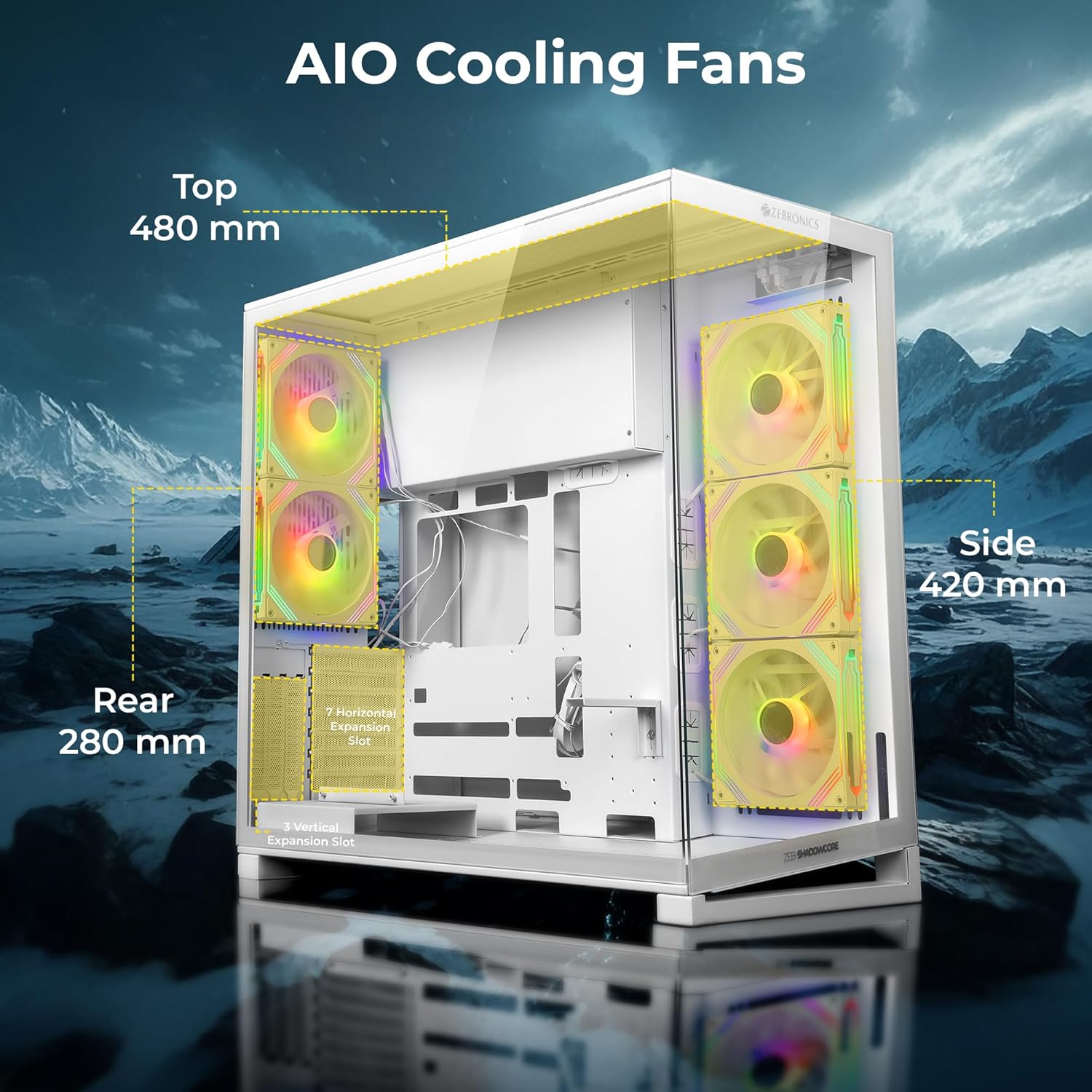 CABINET Shadowcore Premium Gaming Case, Full-Tower, EATX, ATX, 5 ARGB Fans WHITE