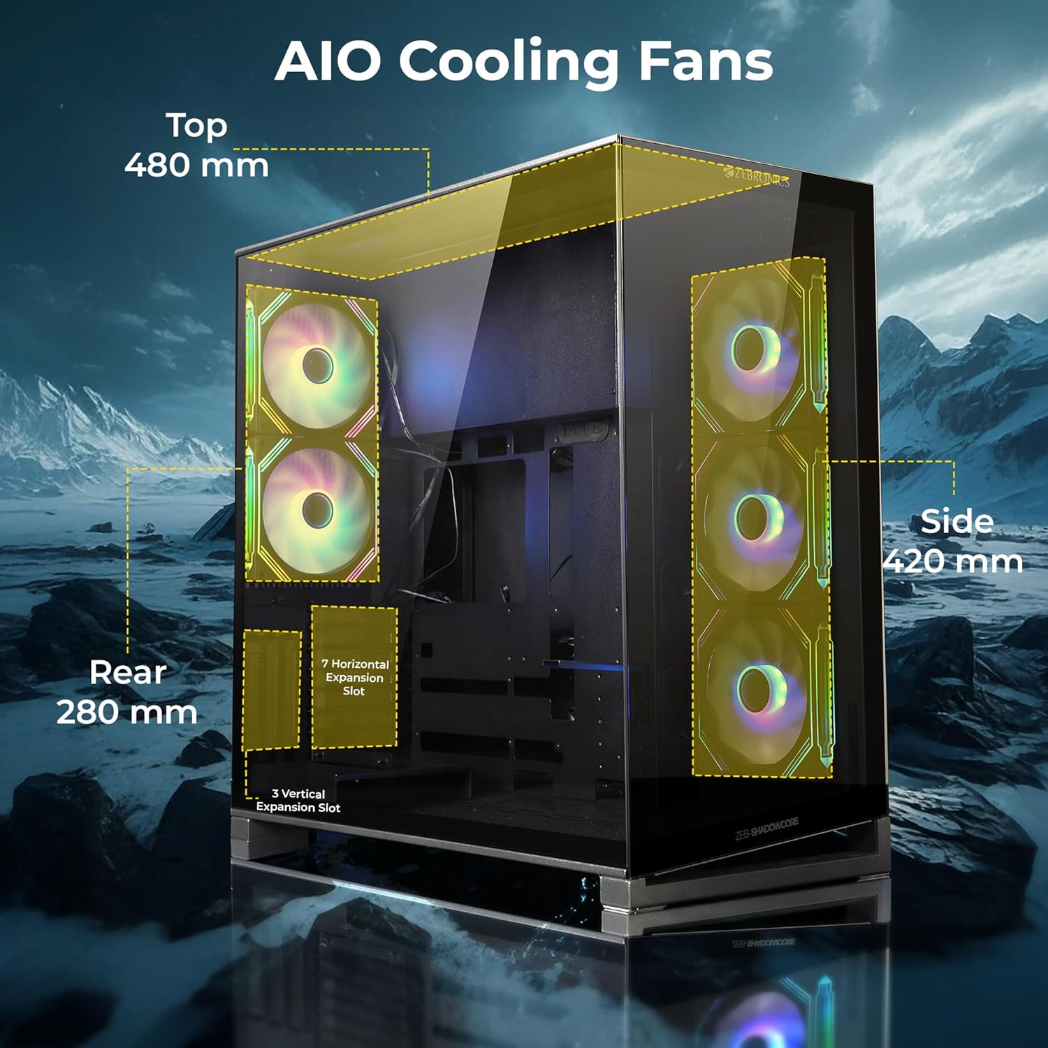 CABINET Shadowcore Premium Gaming Case, Full-Tower, EATX, ATX, 5 ARGB Fans BLACK