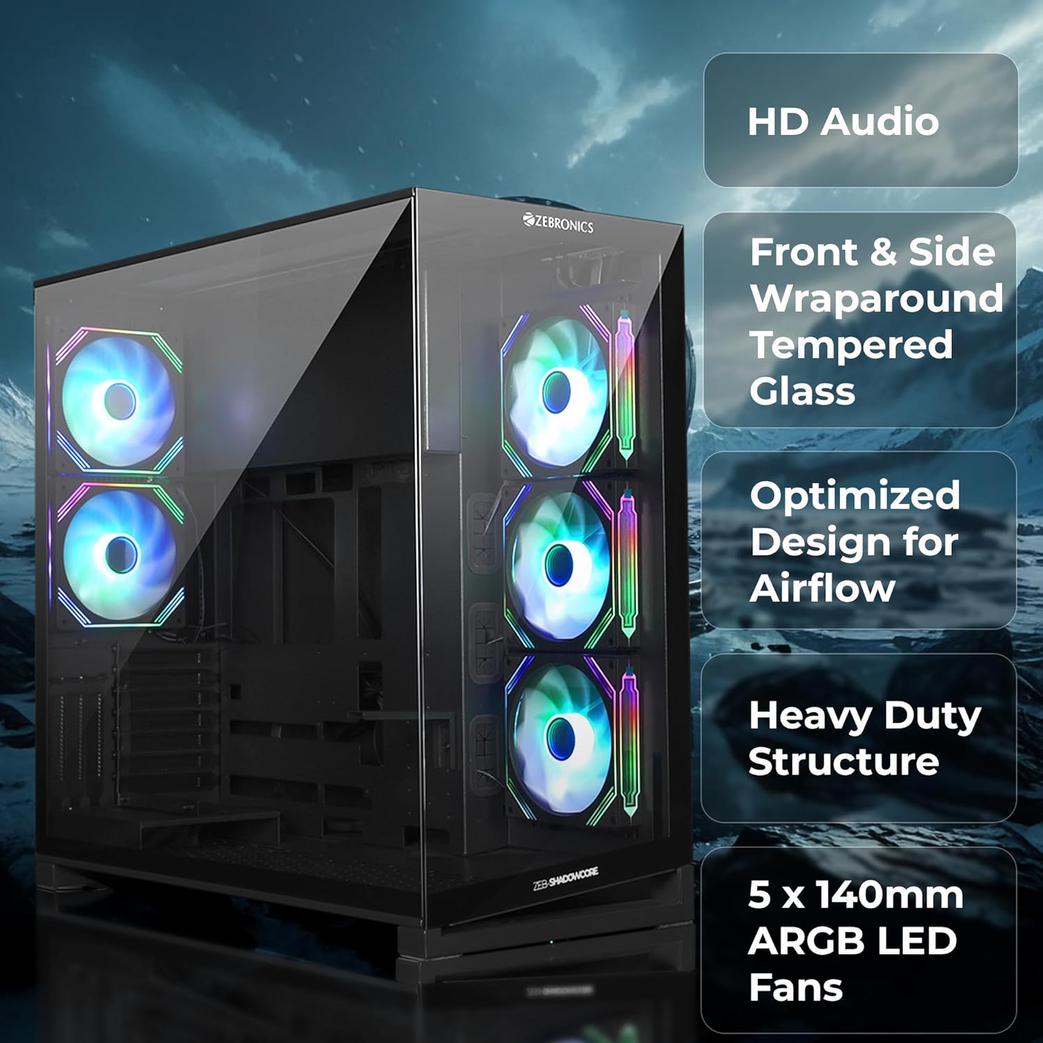 CABINET Shadowcore Premium Gaming Case, Full-Tower, EATX, ATX, 5 ARGB Fans BLACK