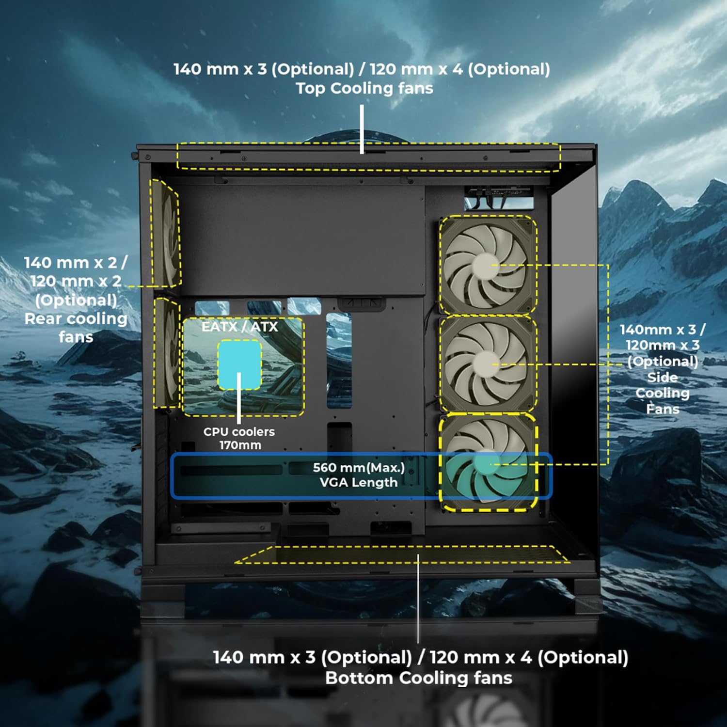 CABINET Shadowcore Premium Gaming Case, Full-Tower, EATX, ATX, 5 ARGB Fans BLACK