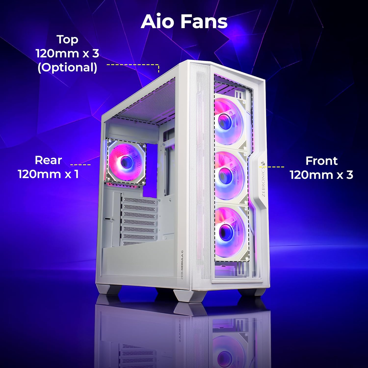 CABINET Nebula-G Premium Gaming Case Zebronics WHITE