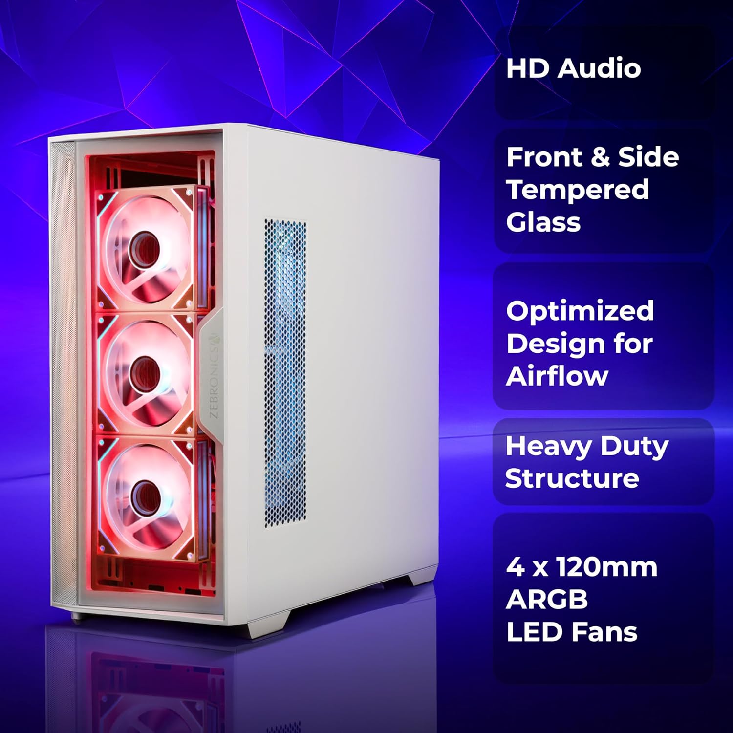 CABINET Nebula-G Premium Gaming Case Zebronics WHITE