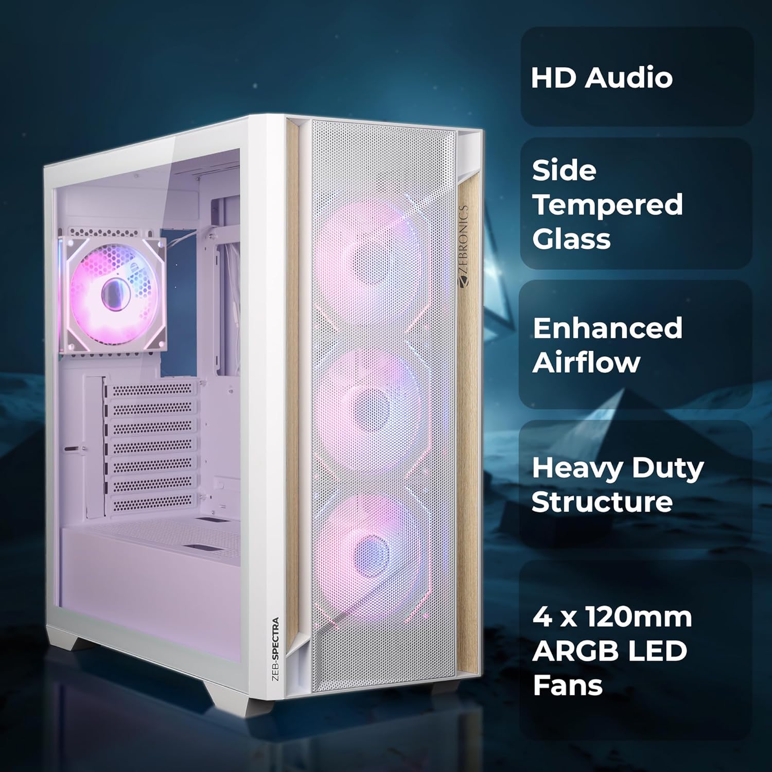 CABINET Spectra Premium Gaming Cabinet Zebronics White