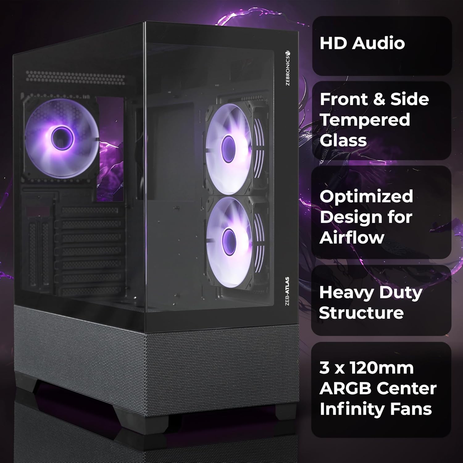 CABINET Atlas Premium Gaming Cabinet ZEBRONICS BLACK